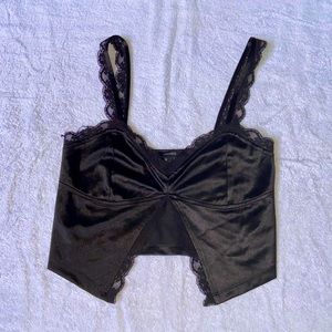 open front black lace tank